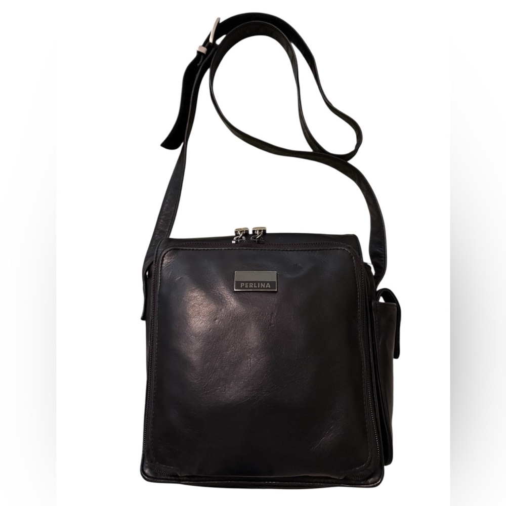 Perlina Black Leather Crossbody Bag